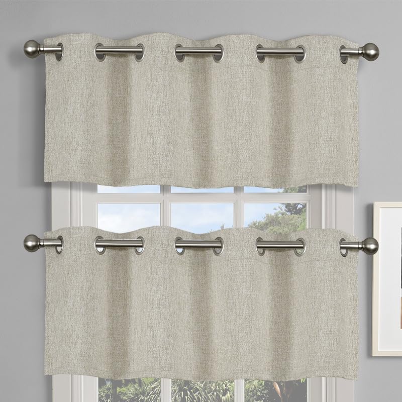 DecoHongDi 2 Blackout Valance,Grommets Window Curtain Valance for Window Top,Linen Textured Burlap Valence-52 Wx18 L Inches-Beige - Image 1